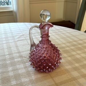 Vintage cranberry hobnail glass cruet